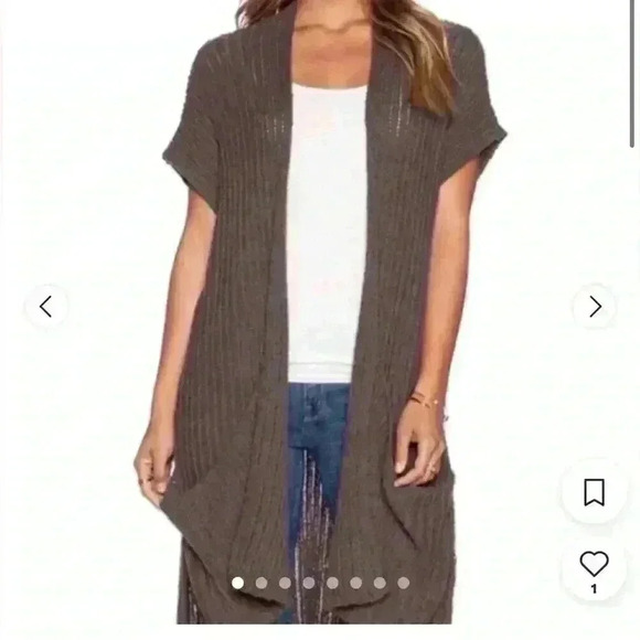 Free People gray brown Maxi Cardigan Sweater with oversized Pockets size medium - Picture 1 of 10
